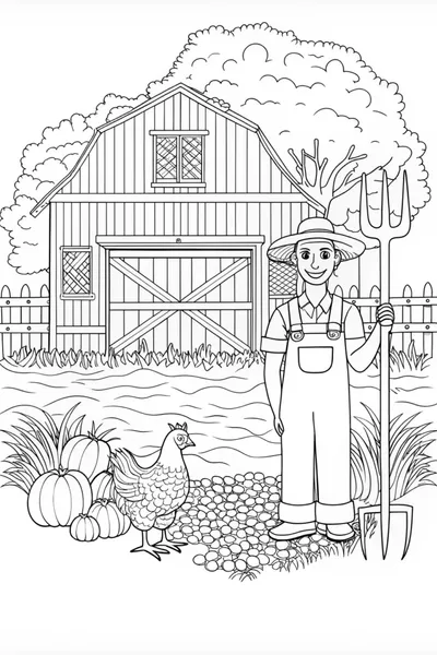 Farmer and Chicken on the Farm