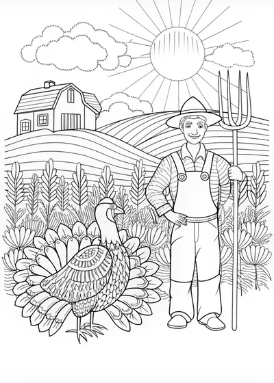 Farmer and His Proud Turkey in the Field