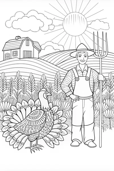 Farmer and His Proud Turkey in the Field