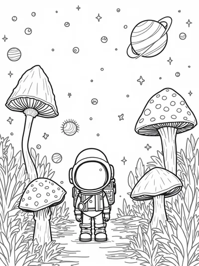 Mushrooms exploring a cosmic garden