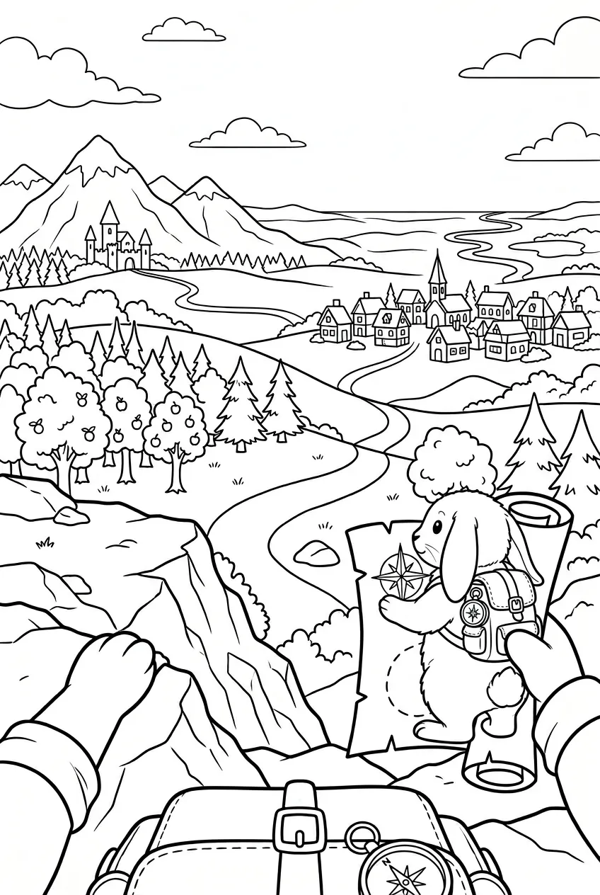 Example coloring page for the First-person shot prompt