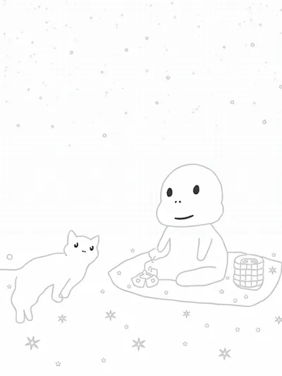 Gabby picnicking under the aurora