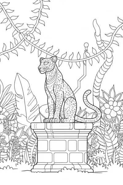 Panther Guardian of the Ancient Ruins Coloring Page