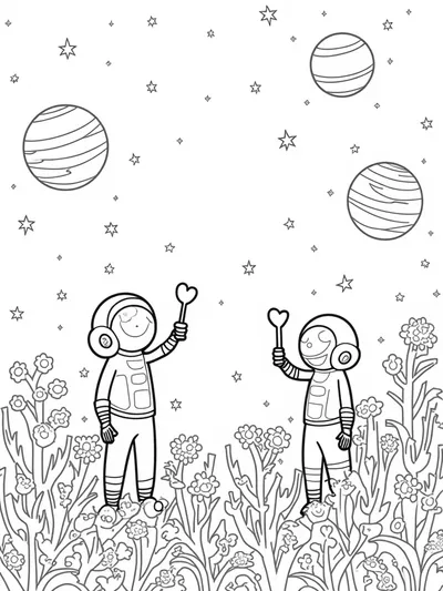 Heart-shaped astronauts in space