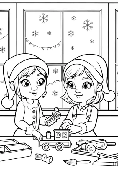 Christmas Adventure of the Imaginative Elves Coloring Page