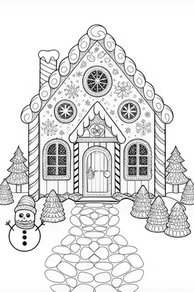 Snowy Winter Cottage Coloring Page