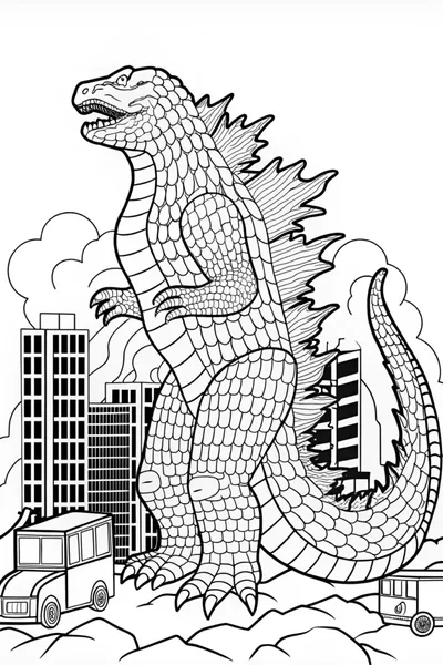 Coloring Page of Godzilla in Action