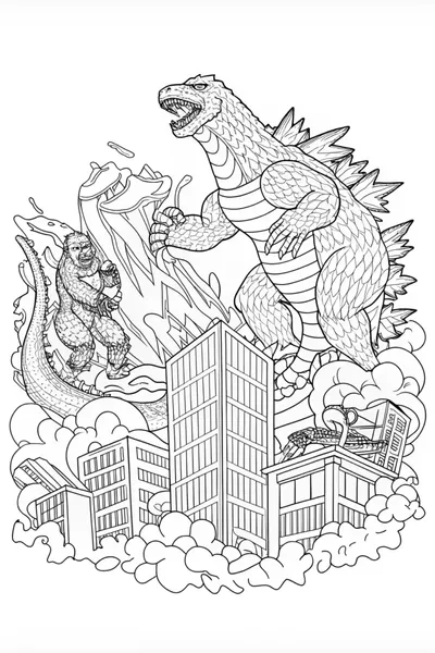 Godzilla Roars Over Mountains Coloring Page