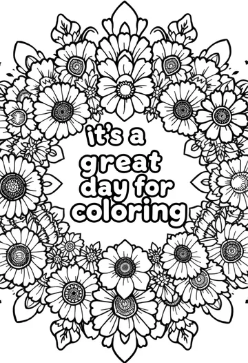 A coloring page of A flower mandala with the words it's a great day for coloring in the center