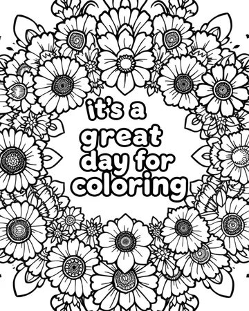 A coloring page of A flower mandala with the words it's a great day for coloring in the center