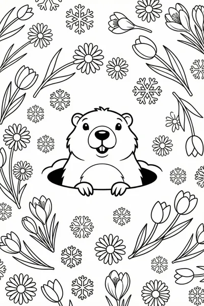 Groundhog’s Winter Wonderland Coloring Page