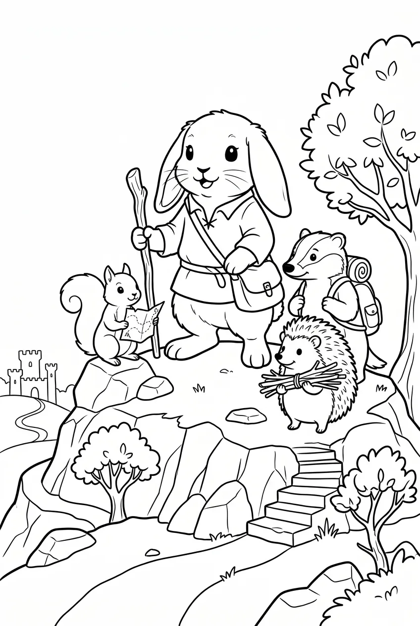 Example coloring page for the Group shot prompt