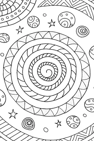 Galactic Journey Mandala Coloring Page