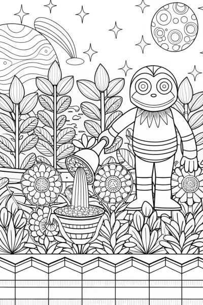 Monster tending a cosmic garden