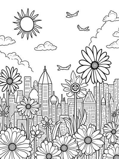 Flower architects in a blooming cityscape