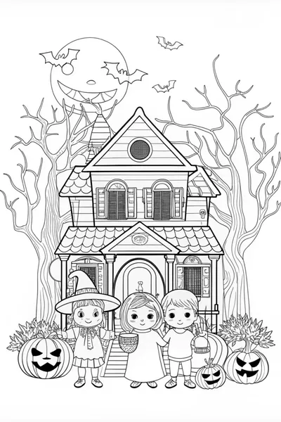 Haunted Jack O’ Lantern and Witch Coloring Page
