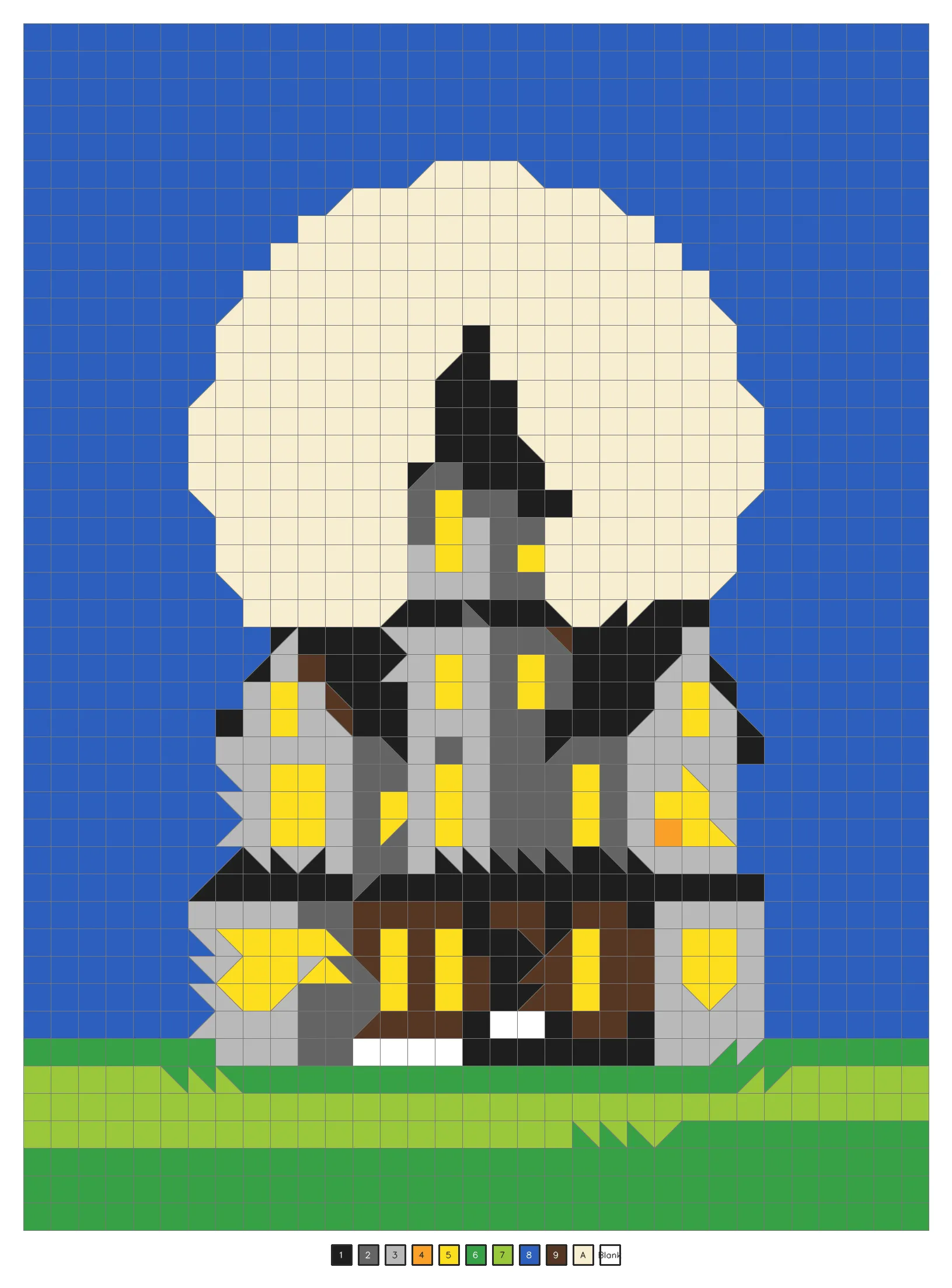 Answer key: a gray haunted house with yellow windows under a full moon