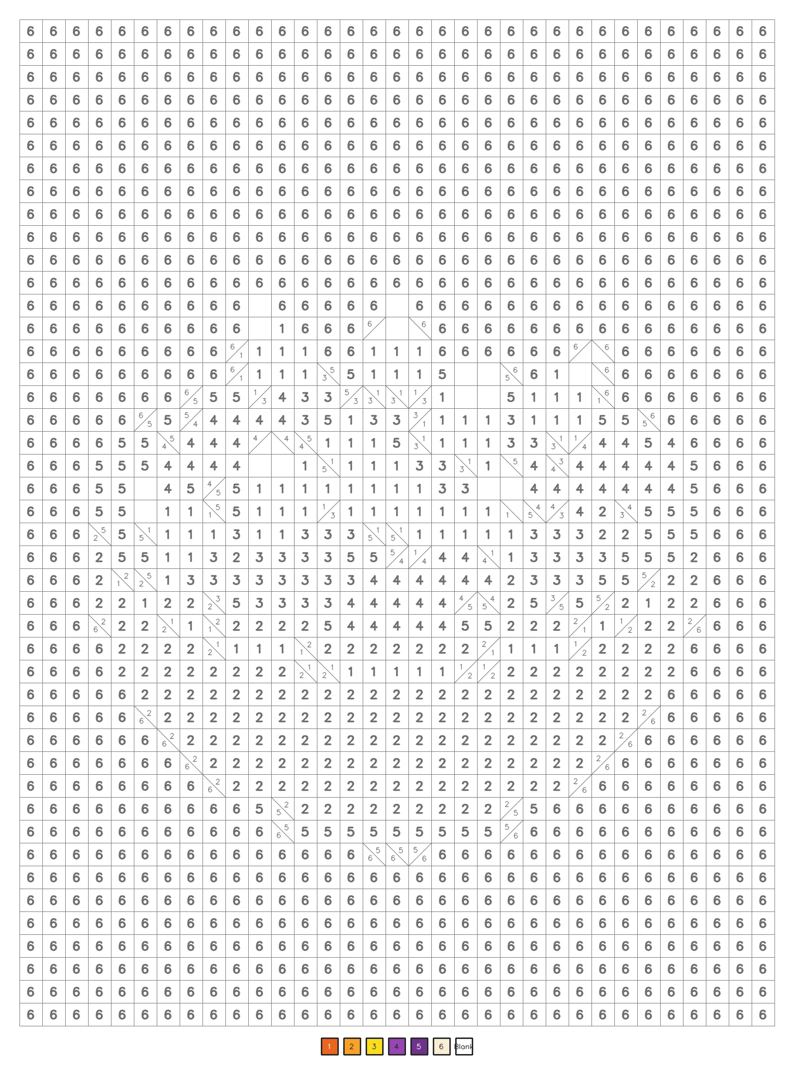 Halloween color by number puzzle 6, a classic level coded grid