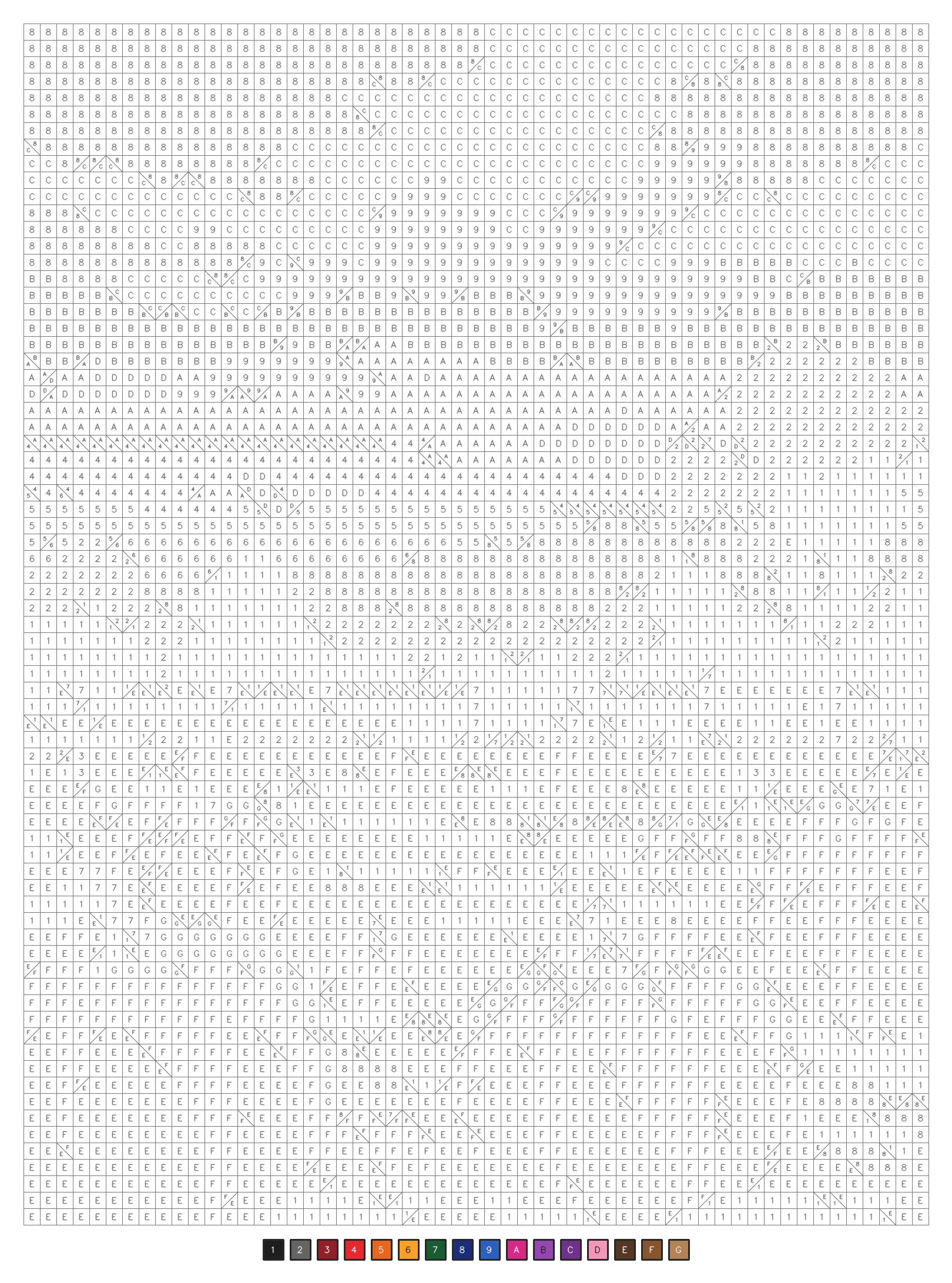 Halloween color by number puzzle 7, a expert level coded grid