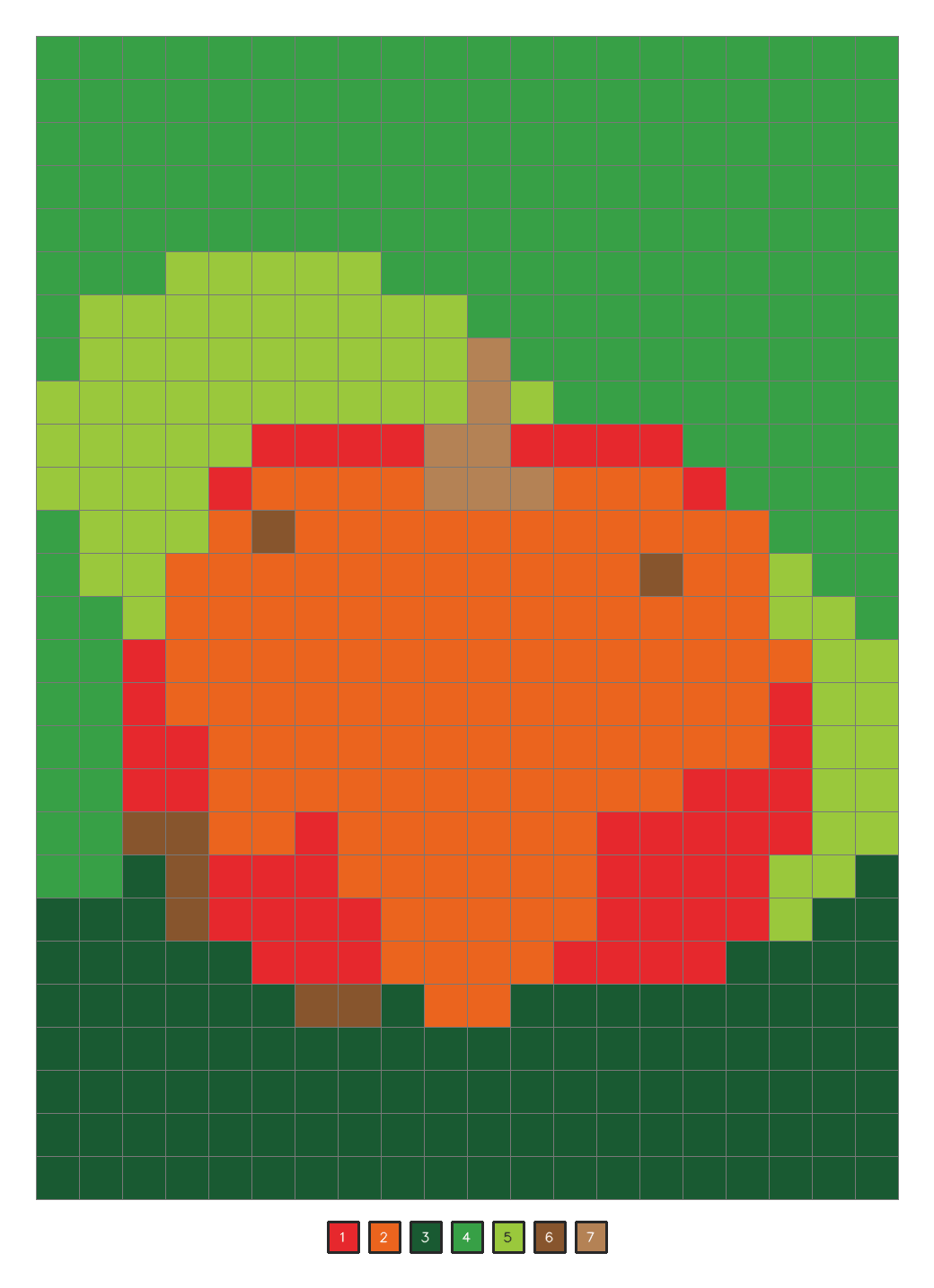 The same puzzle colored in to reveal an orange pumpkin