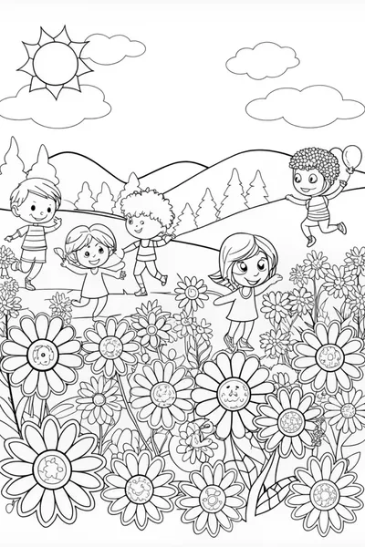 Happy Kids Playing in a Flower Field