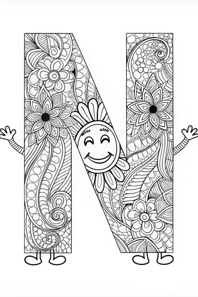 Happy Letter N Coloring Page
