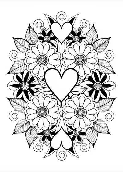 Hearts and Flowers Mandala Coloring Page