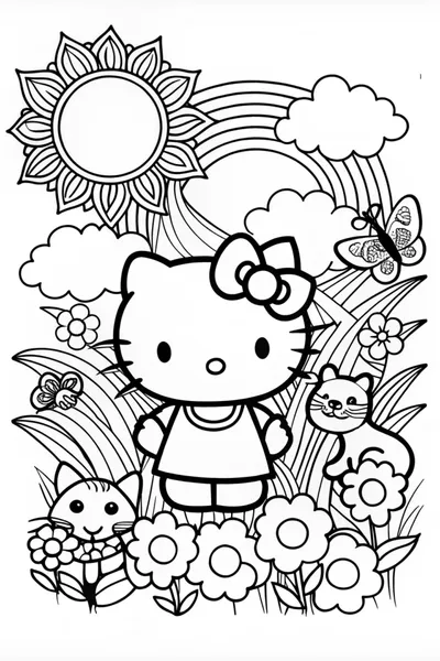 Hello Kitty Floral Fun Coloring Page