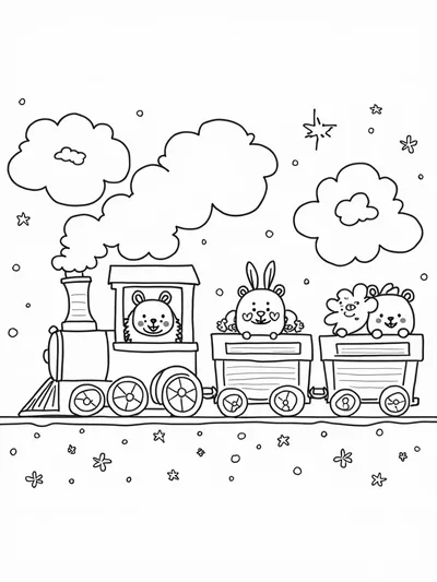 Rainbow train journey with animals