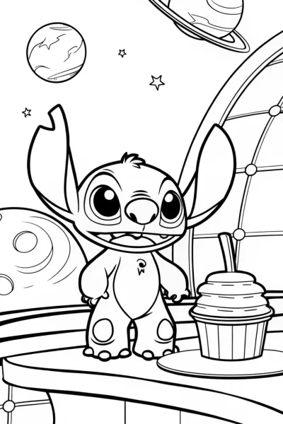 Stitch running a cosmic cafe
