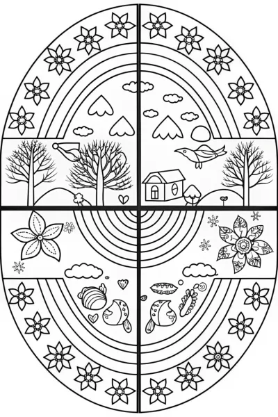 Rainbow Adventure Through the Seasons Coloring Page