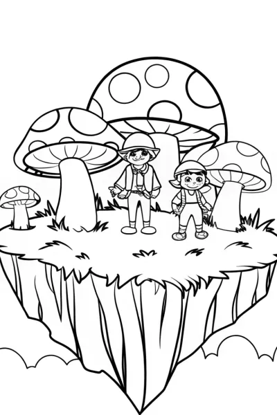 Mushroom explorers on a floating island