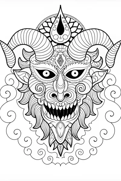 Intricate Demon with Ram Horns Coloring Page