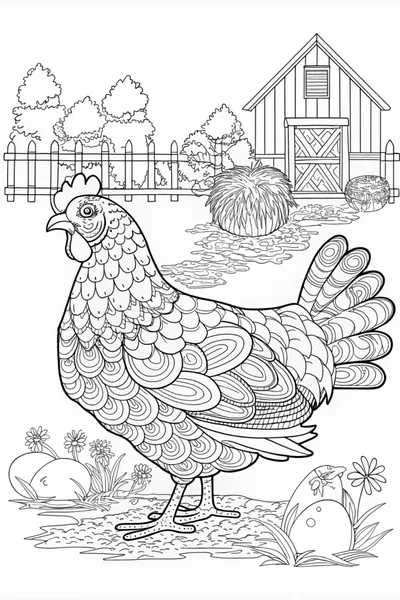 Intricate Hen in the Farmyard
