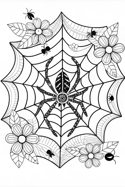 Intricate Spider Web and Spider Design Coloring Page