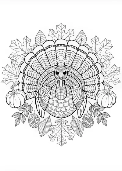 Intricate Thanksgiving Turkey with Fall Leaves