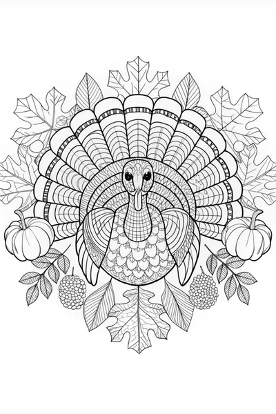 Intricate Thanksgiving Turkey with Fall Leaves