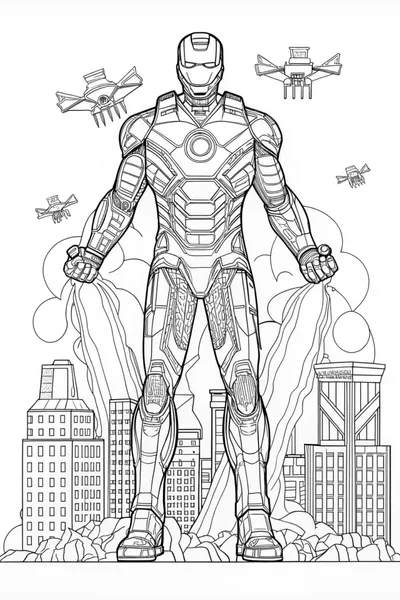 Iron Man in Action Coloring Page
