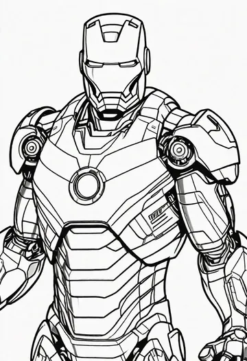 A coloring page of Iron Man action shot