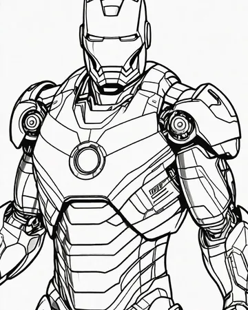 A coloring page of Iron Man action shot