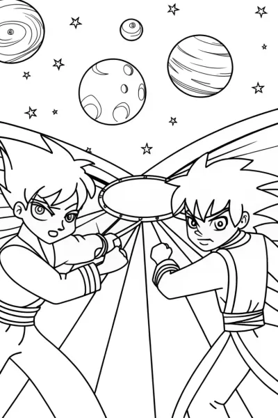 Anime duelists in a cosmic arena