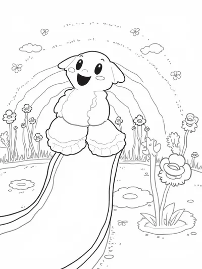 Huggy Wuggy sliding in a poppy field