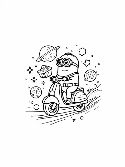 Minion delivering pizza in space