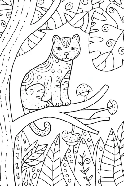 The mystical panther perched in the woods coloring page