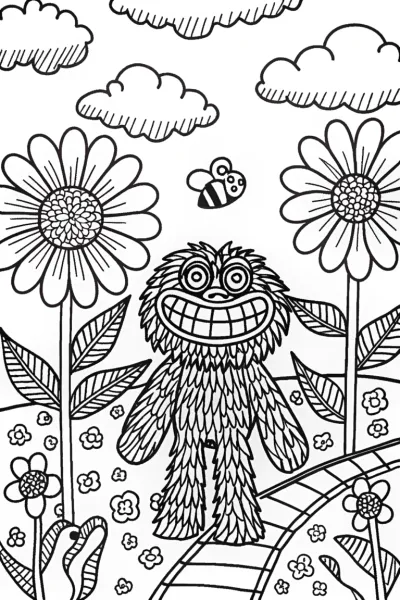 Huggy Wuggy in the bright flower garden