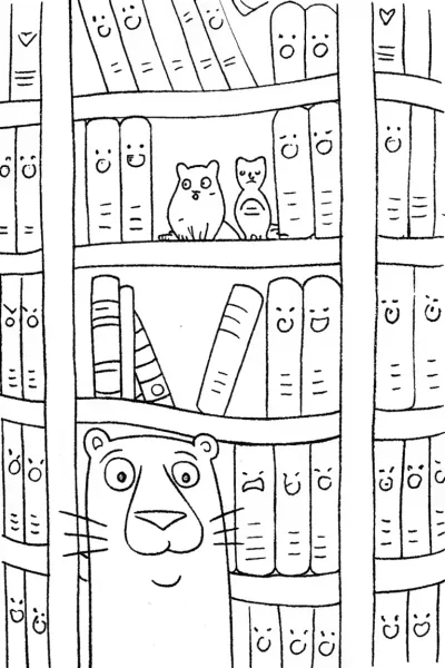 Panther in the Library of the Wild Coloring Page