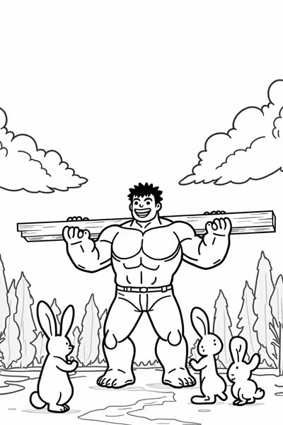 Hulk lifting a wooden beam