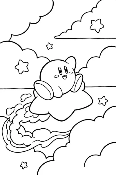Kirby’s Warp Star Ride Coloring Page