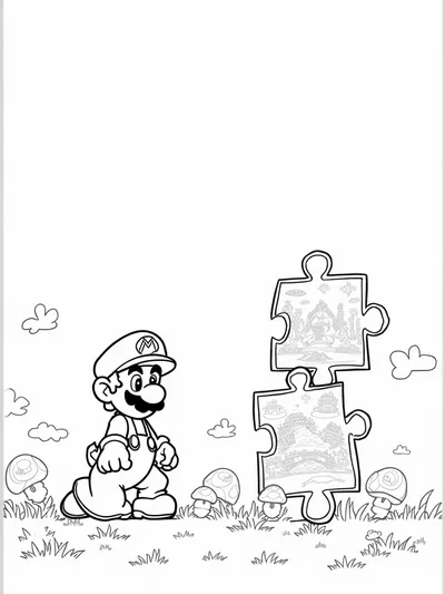 Mario solving a giant puzzle