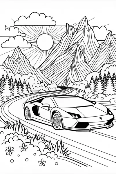 Lamborghini on a Scenic Mountain Drive Coloring Page